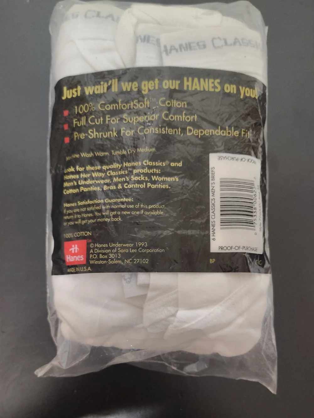 Vintage 1993 Hanes Men's Classics Full Cut White Briefs - 6 Pack - Size 34